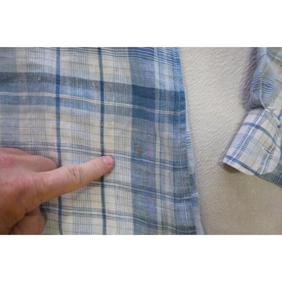 Banana Republic 100% Linen Button Up Shirt Plaid Long Sleeve Mens Sz Large - Picture 6 of 11
